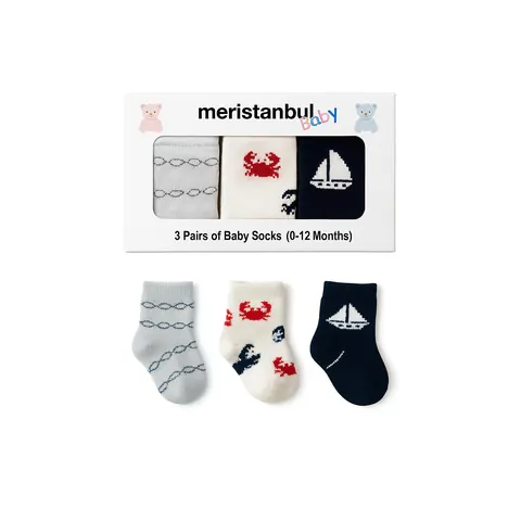 Meristanbul Baby 3'lü Erkek Bebek Çorabı – Deniz Temalı