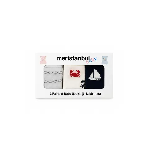 Meristanbul Baby 3'lü Erkek Bebek Çorabı – Deniz Temalı – görsel 3